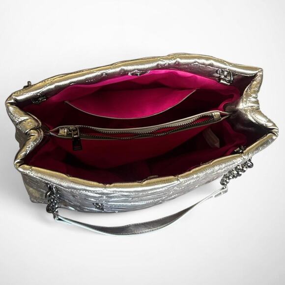 Betsey Johnson Quilted Metallic Hearts Shoulder Bag Everyday Tote - Picture 7 of 8